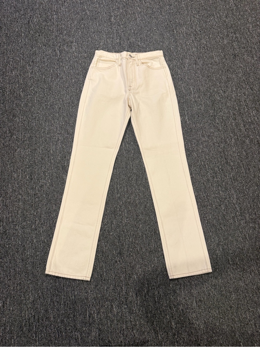 FRAME High Rise Straight Leg Jeans Cream Brown Contrast Stitch Size 26 NWOT